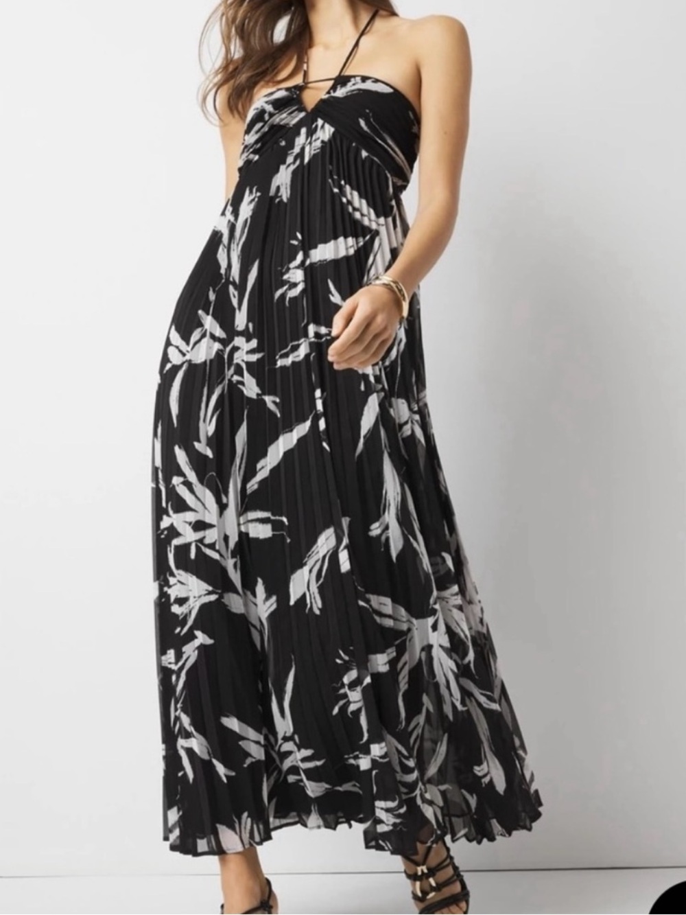 New White House Black Market Halter Pleated Maxi Dress